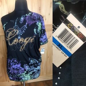 NWT Coogi one shoulder knit tunic top XL